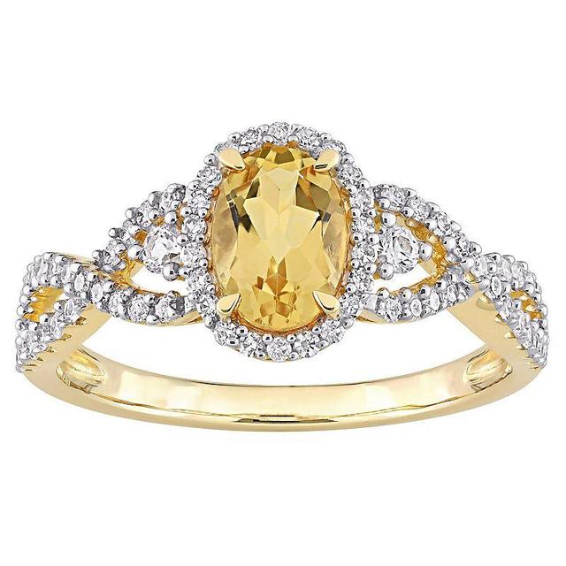 Stella Grace 10k Gold Citrine, White Sapphire & 1/3 Carat T.W. Diamond Halo Twist Ring, Womens Yellow Product Image