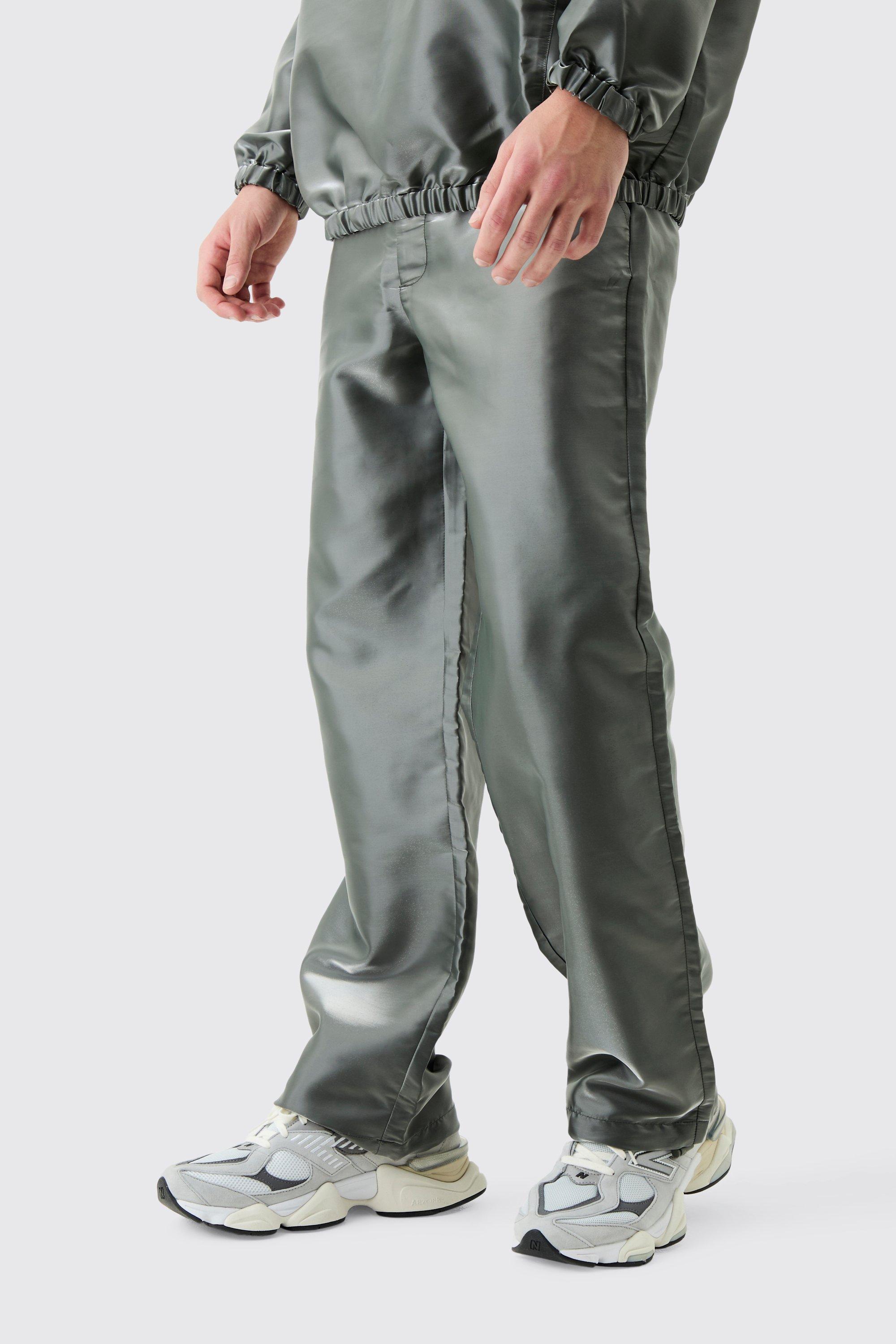 Mens Grey Liquid Metallic Nylon Cargos, Grey Product Image