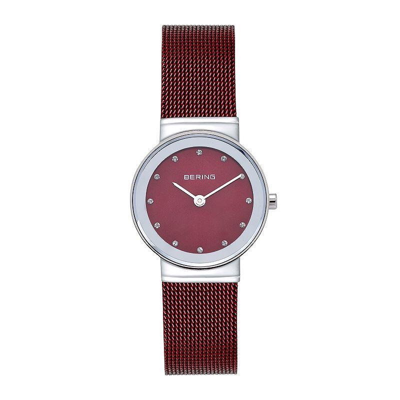 BERING Womens Classic Watch With Crystals & Red Mesh Strap Product Image