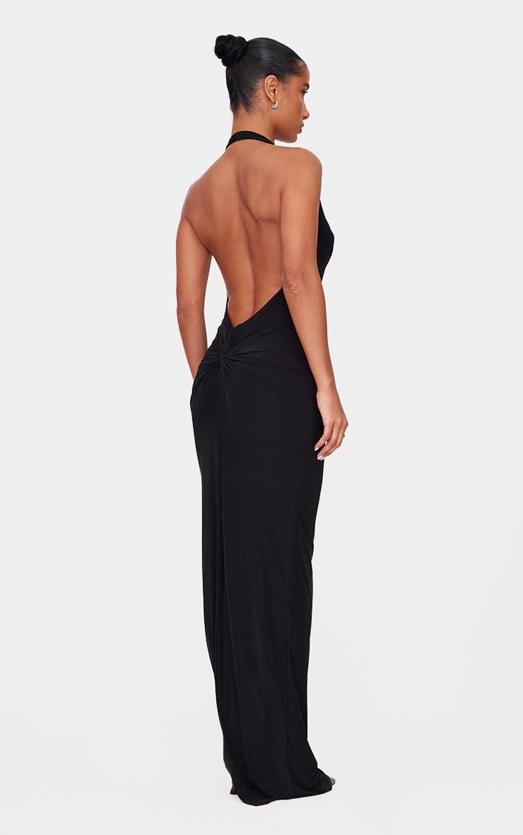 Black Soft Touch Cowl Neck Twist Back Detail Maxi Dress Product Image