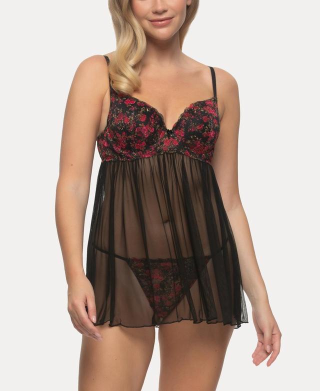 Black Bow Besame Underwire Chemise & G-String Product Image