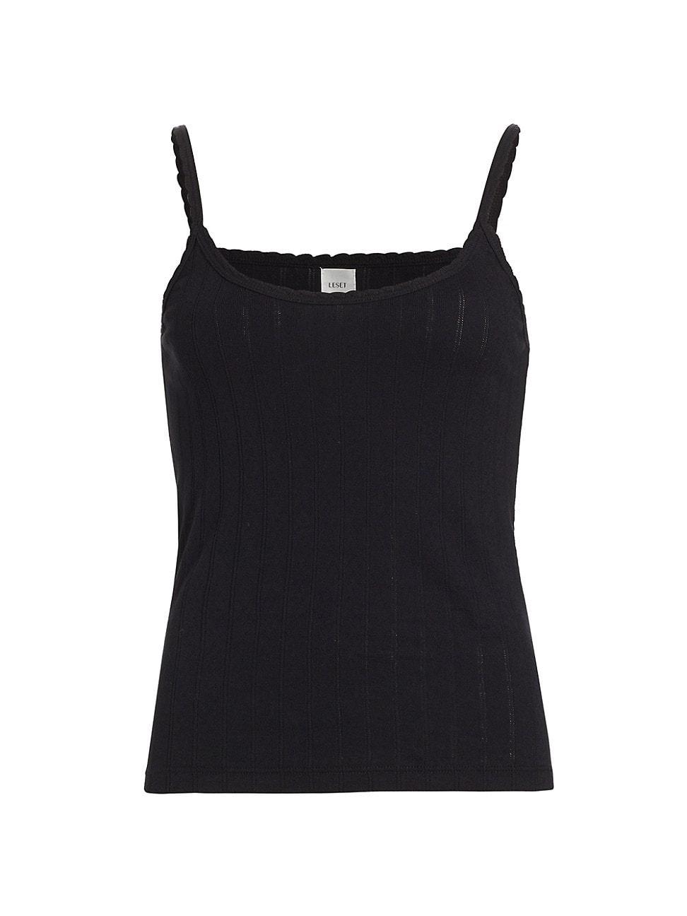 LESET Pointelle Classic Tank Top Black. (also in L, S, XL, XS). Product Image