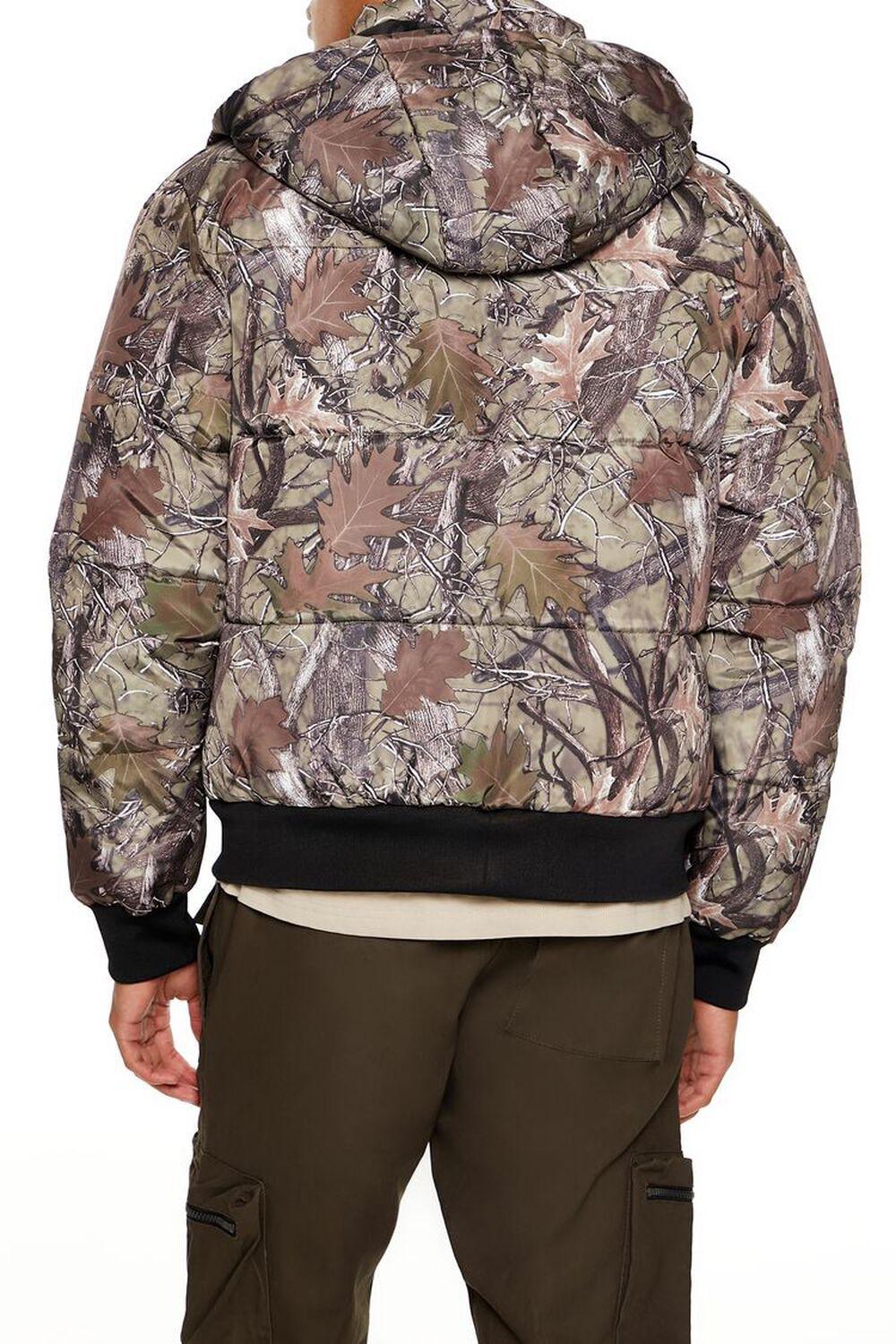 Hooded Leaf Print Puffer Jacket | Forever 21 Product Image