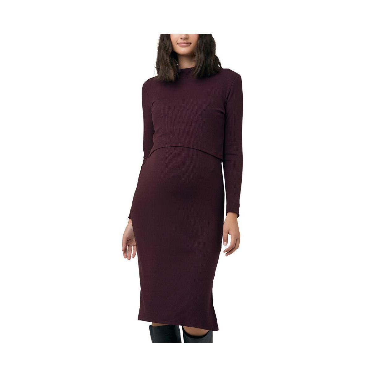 Ripe Maternity Women's Ruby Rib Nursing Dress Maroon, Small Product Image