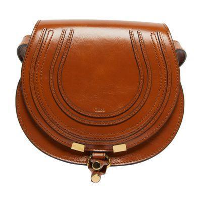 Marcie Small Glossy Leather Shoulder Bag In Brown Product Image