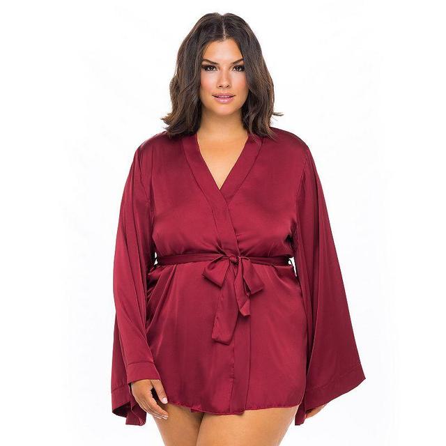 Plus Size Oh La La Cheri Mirielle Short Satin Robe LJ-11635X, Womens Product Image