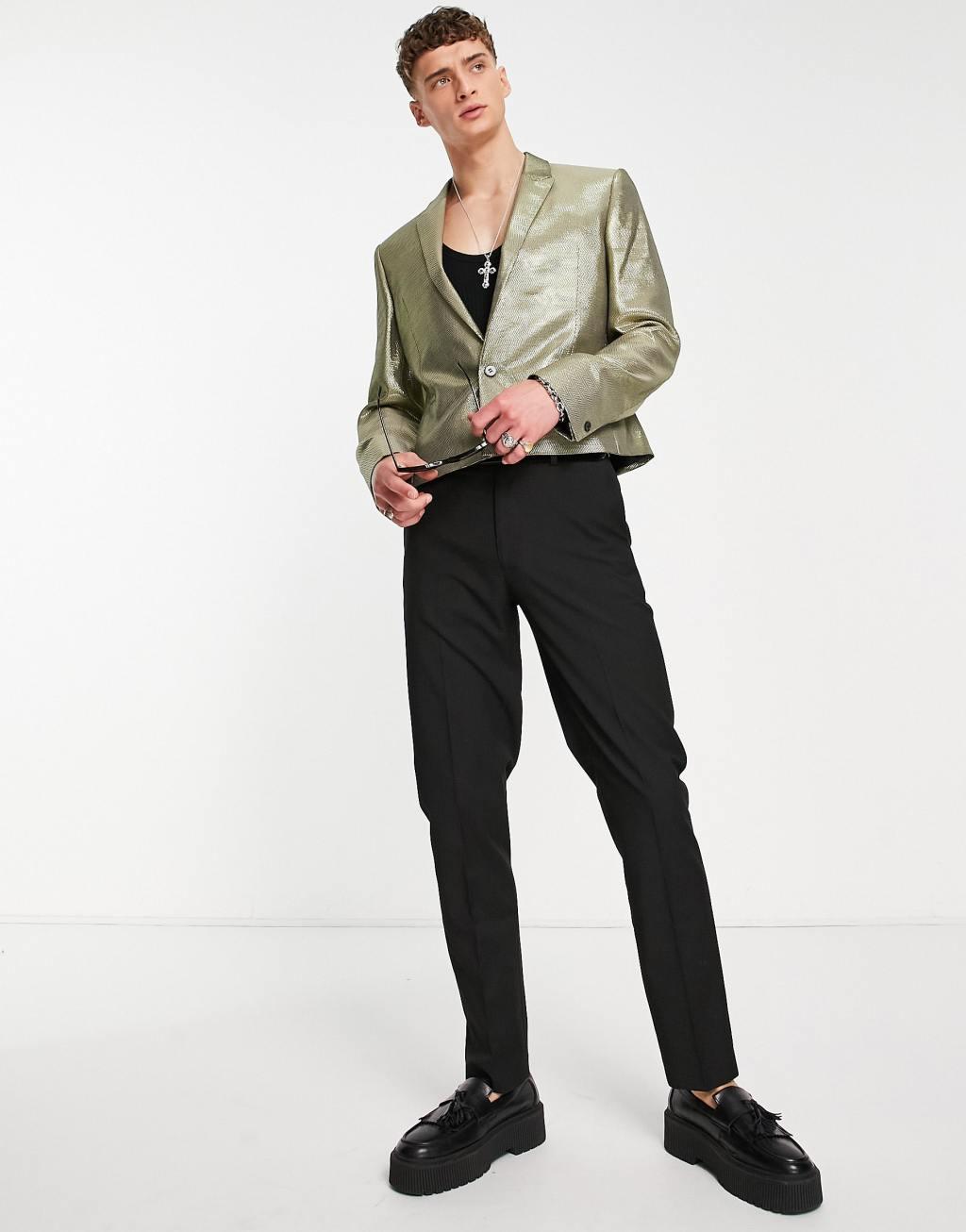 ASOS DESIGN cropped blazer in gold shimmer  Product Image