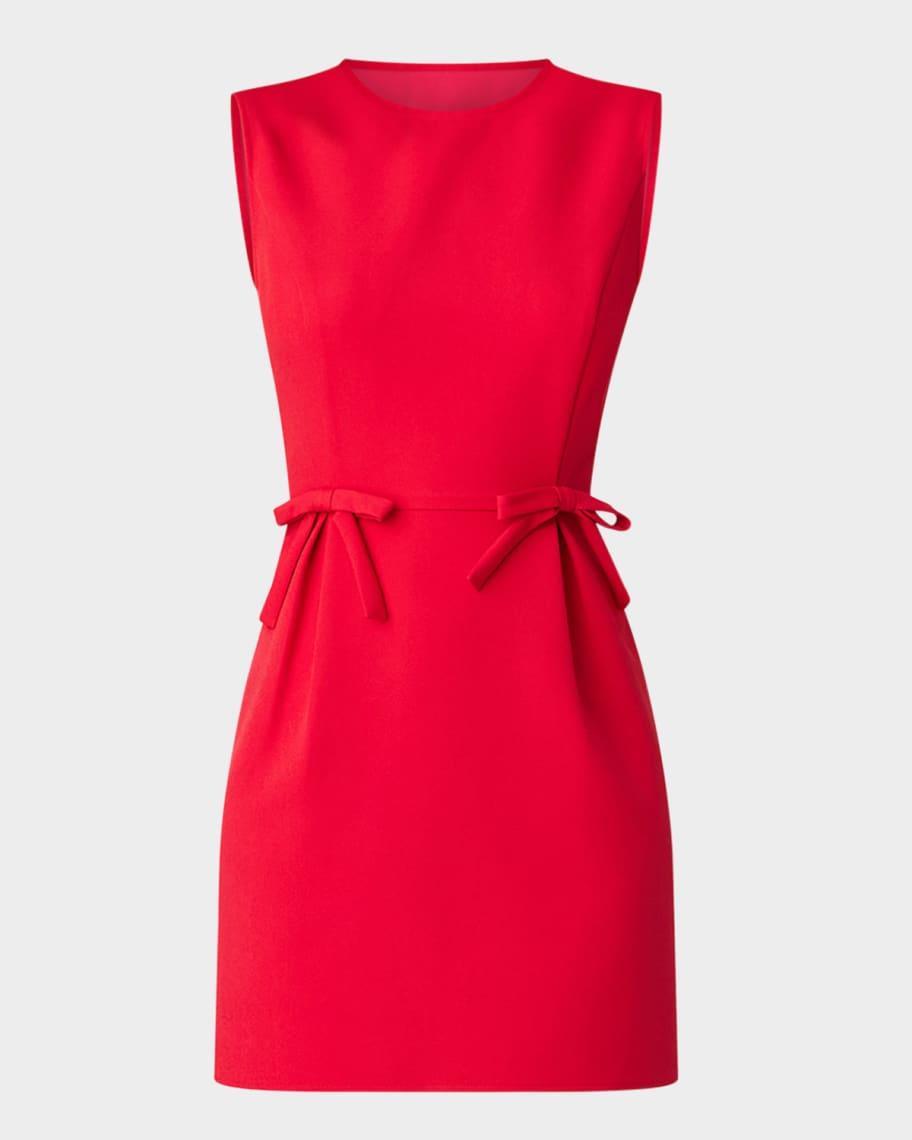 London Pleated Bow-Embellished Mini Dress Product Image