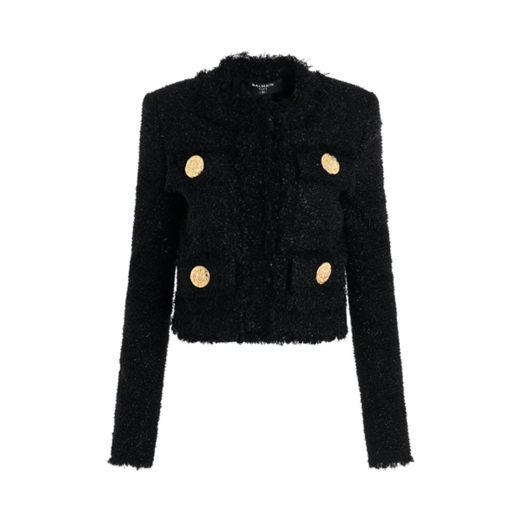 BALMAIN Cropped Tweed Jacket In Black Product Image