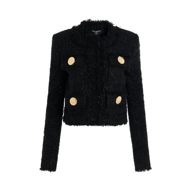 BALMAIN Cropped Tweed Jacket In Black Product Image