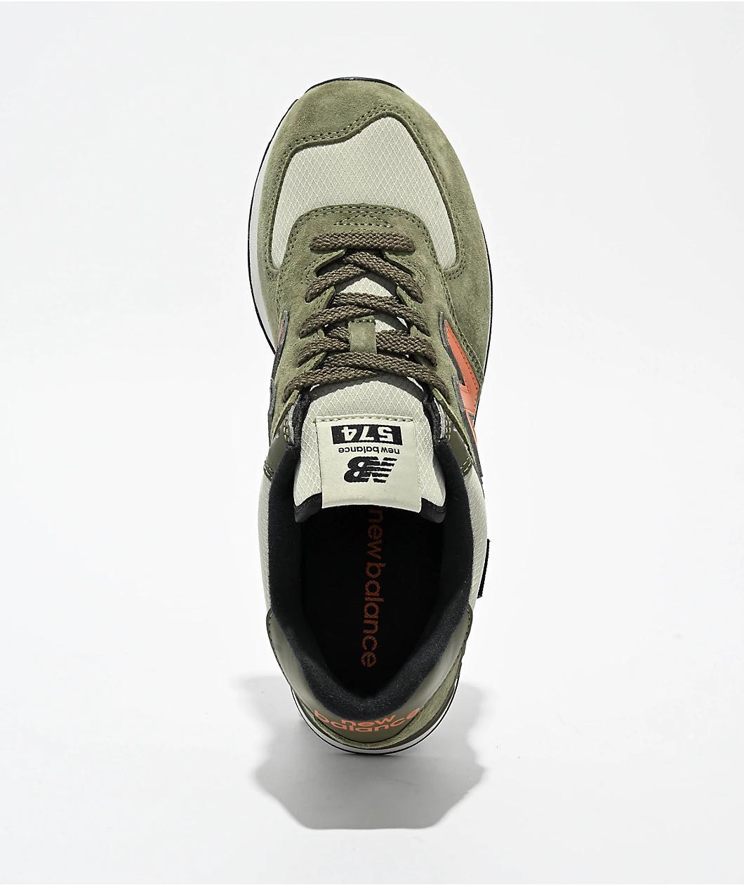 New Balance Lifestyle 574 Dark Olivine & Infield Clay Shoes Product Image