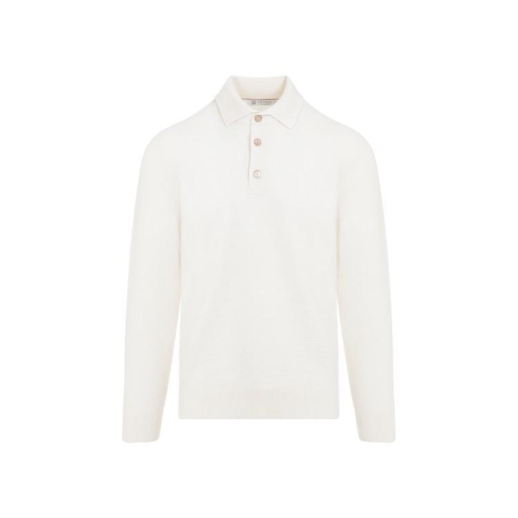 BRUNELLO CUCINELLI Waffle-knit Cashmere Polo Shirt In White Product Image