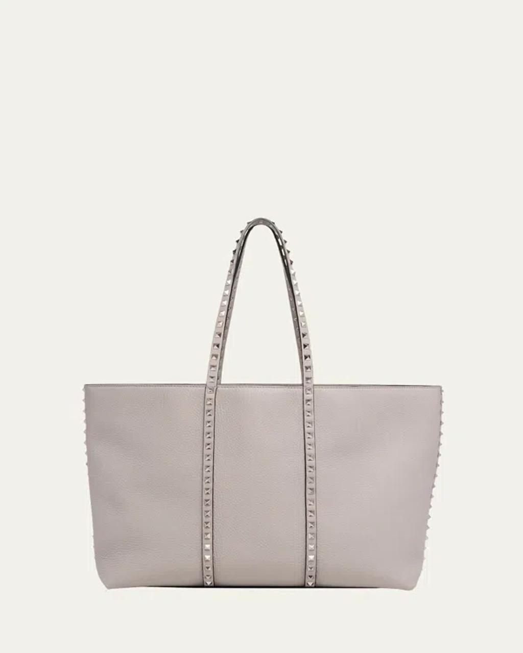 Rockstuds Leather Tote Bag In Grey Product Image