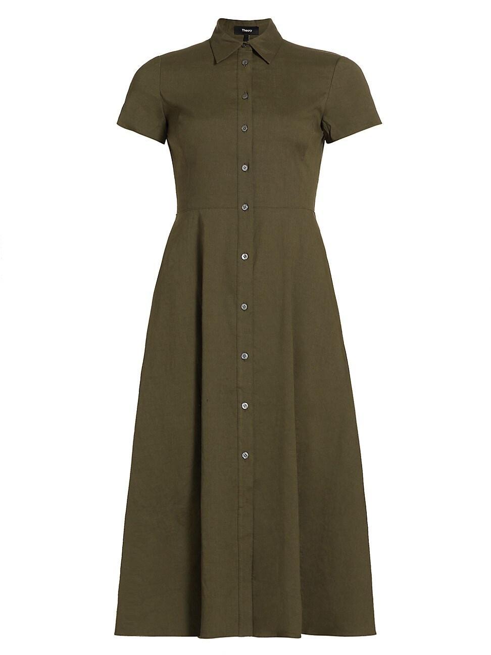 Womens Linen-Blend Midi-Shirtdress Product Image