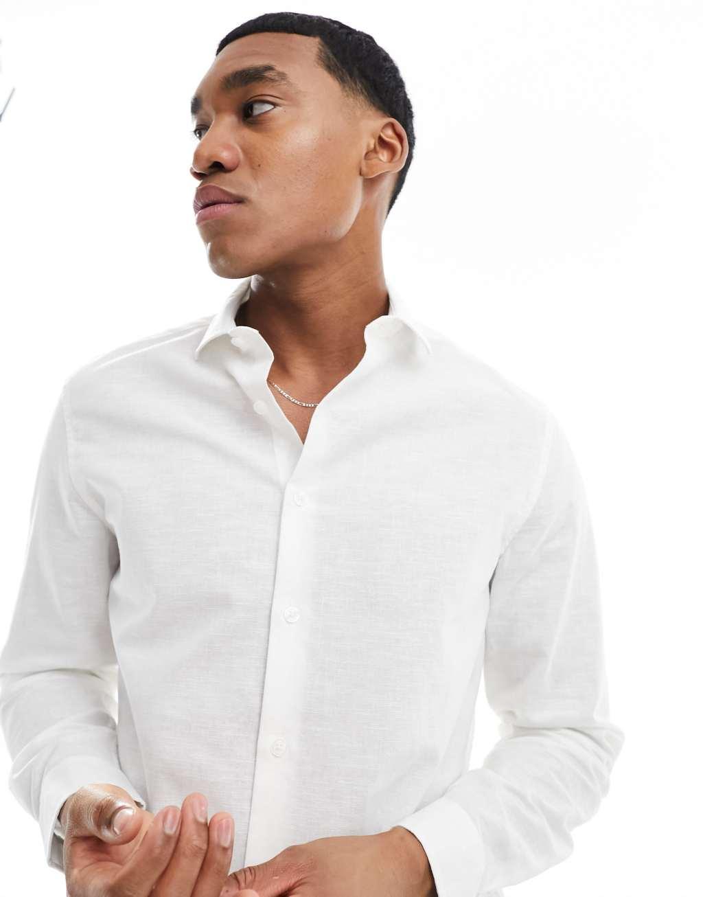 ASOS DESIGN smart linen mix shirt in white Product Image