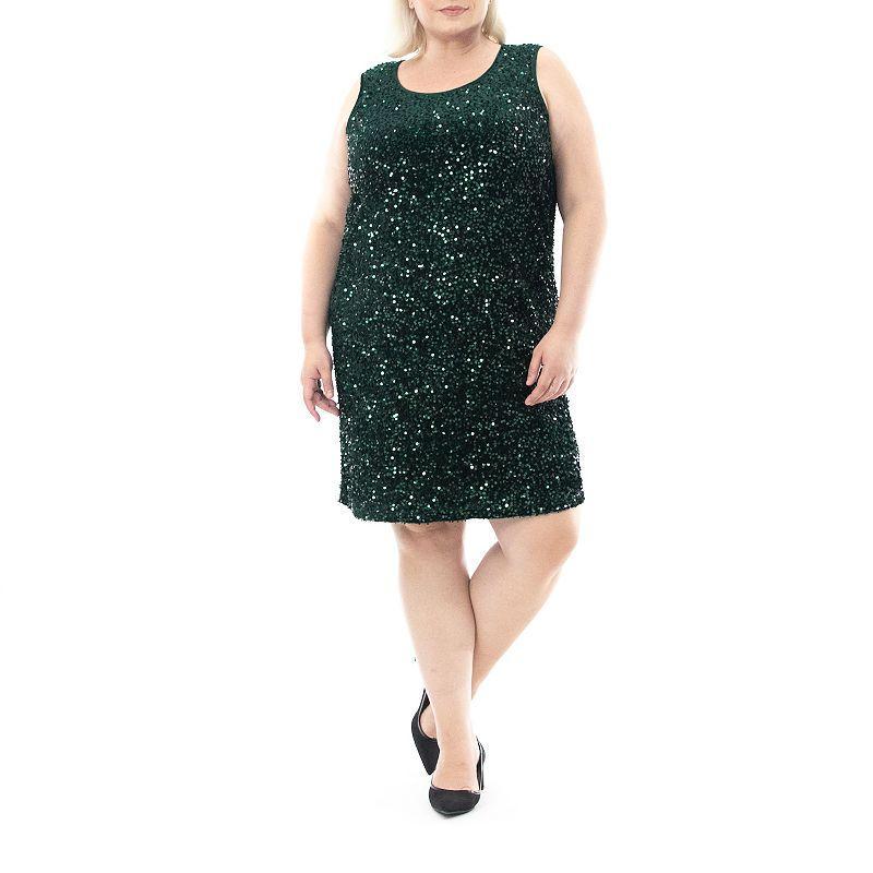 Plus Size Nina Leonard Sequin Dress, Womens Crisp Pink Product Image