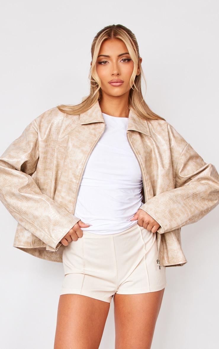 Sand Croc Oversized Faux Leather Jacket Product Image