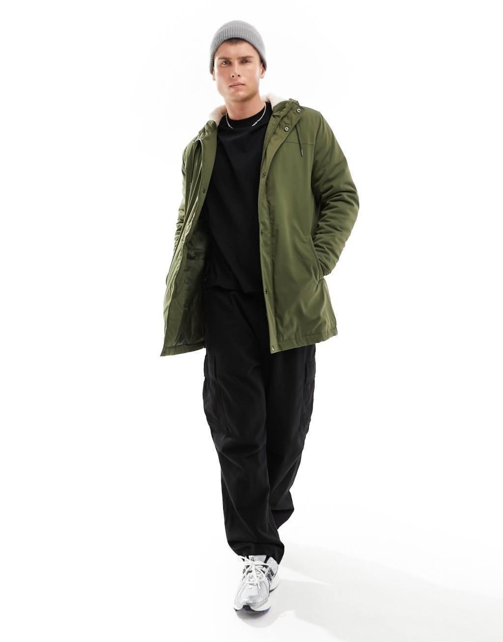 Only & Sons parka with borg lined hood Product Image