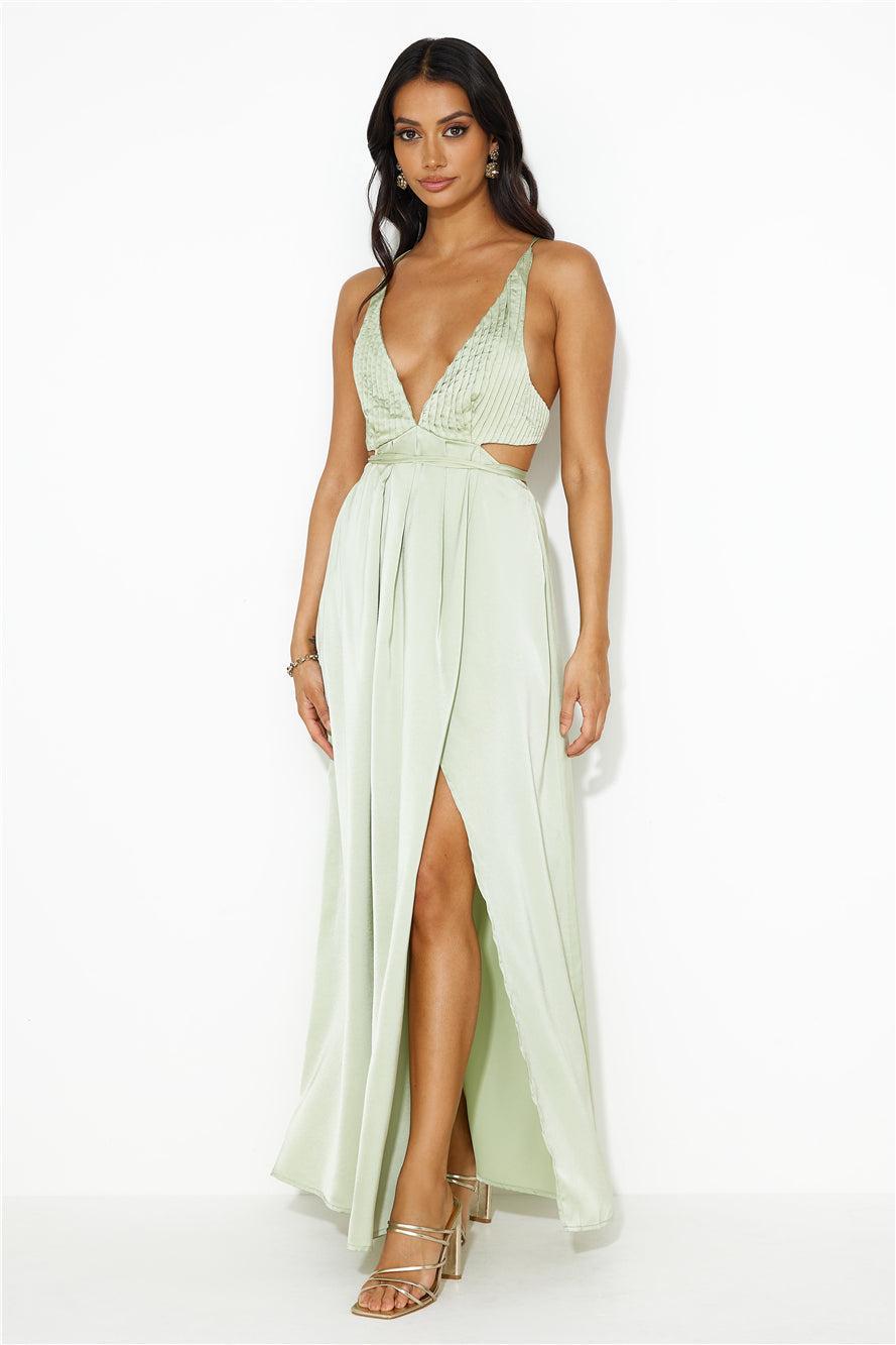 Capture Attention Satin Maxi Dress Sage Product Image