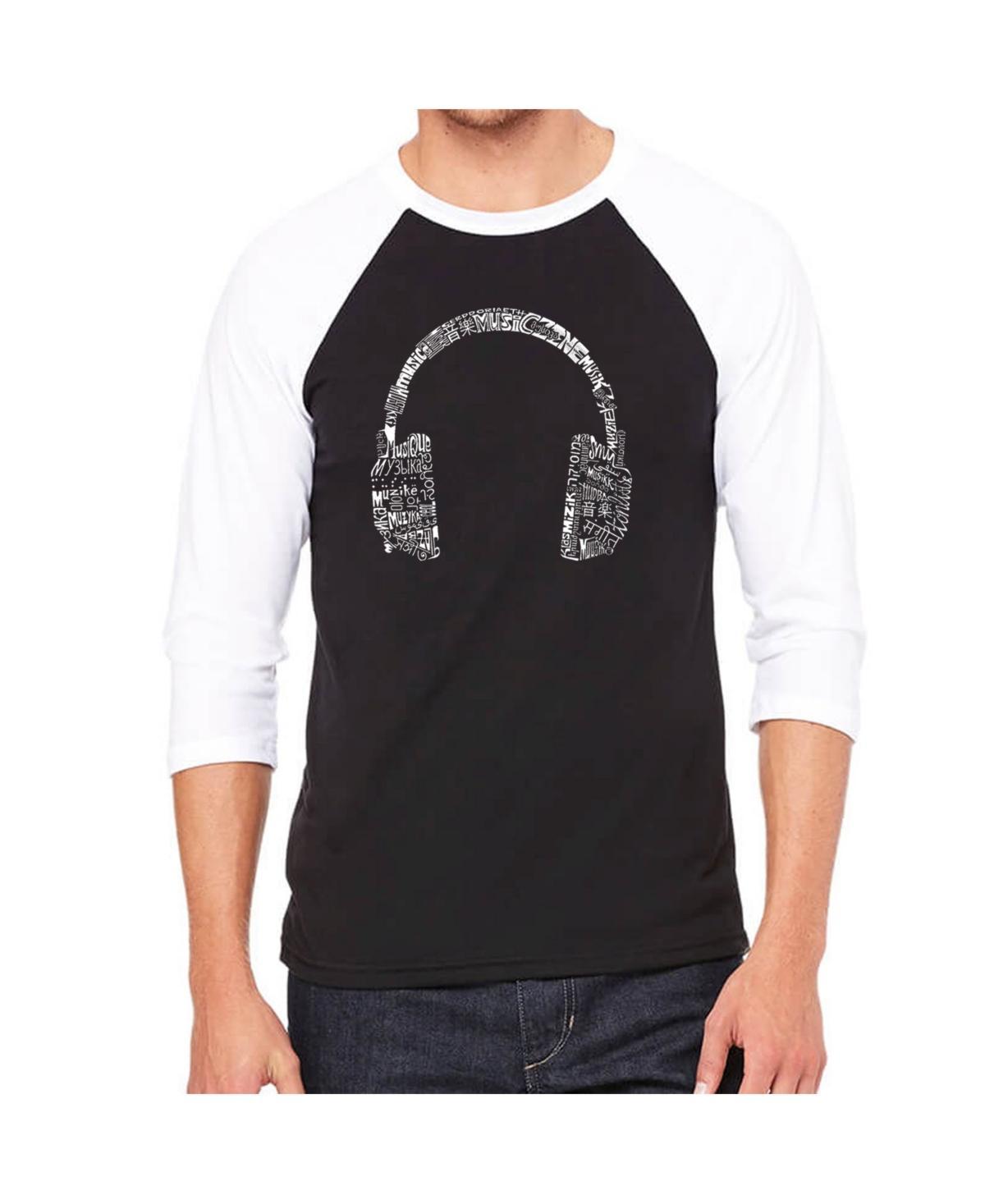 La Pop Art Language Headphones Mens Raglan Word Art T-shirt Product Image