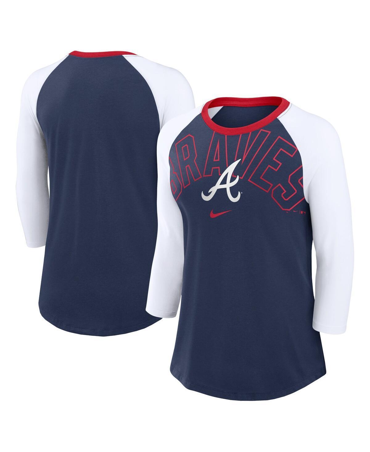 Womens Nike Navy Atlanta Braves Knockout Arch 3/4-Sleeve Raglan Tri-Blend T-shirt - Navy Product Image