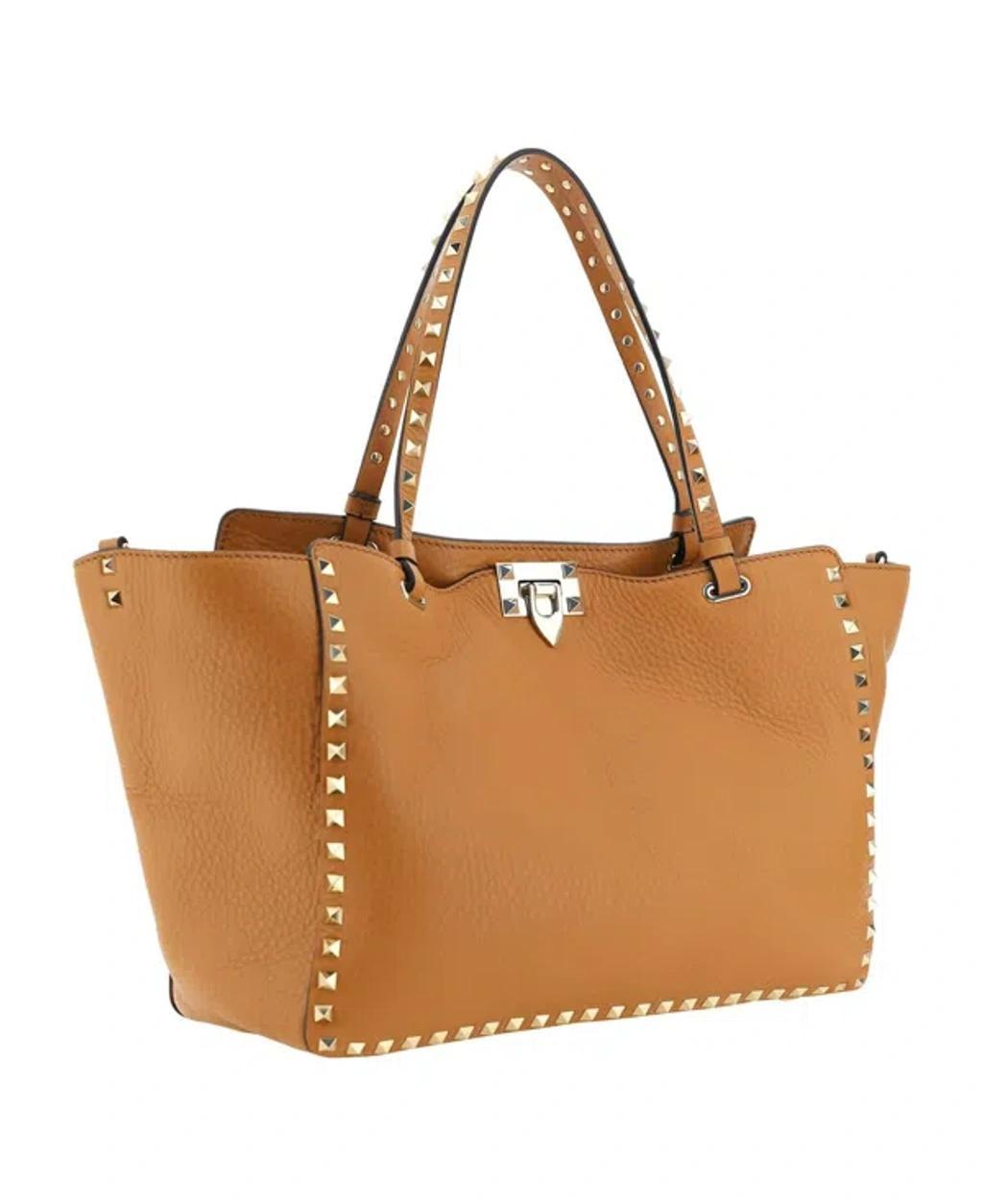 VALENTINO GARAVANI Rockstud Medium Top Handle Bag In Brown Product Image