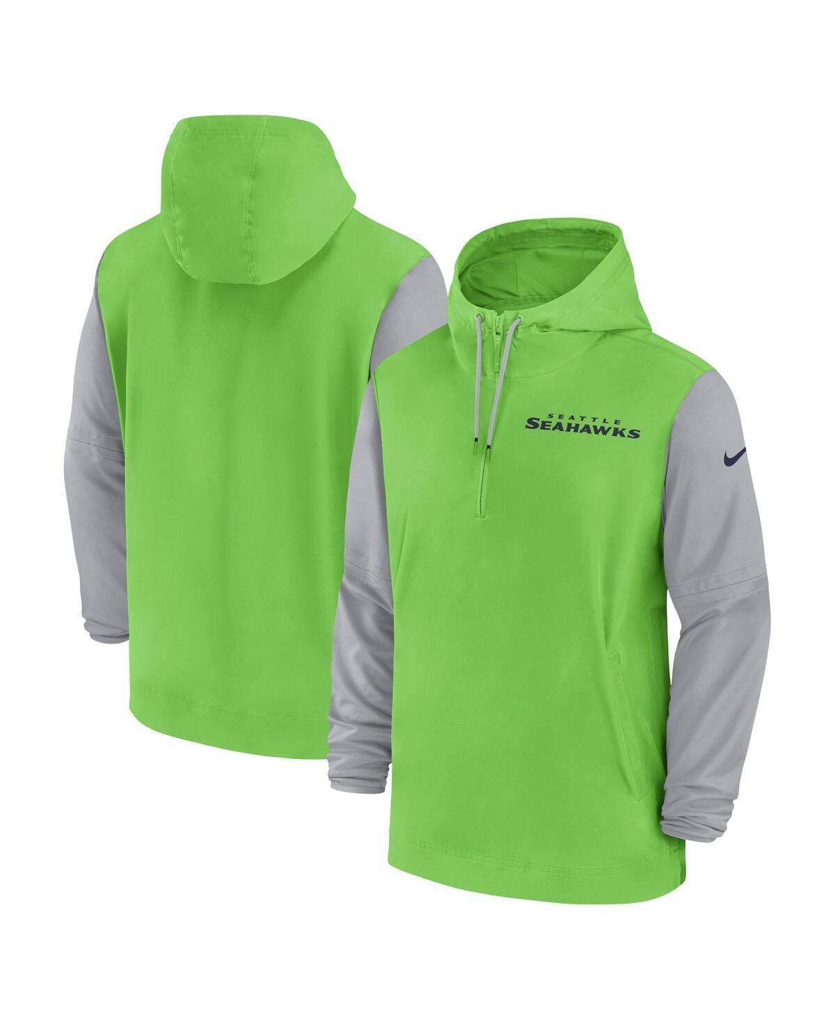 Nike Mens Neon Green Seattle Seahawks 2024/25 Sideline Pre-Game Player 1/2-Zip Hoodie Jacket - Neon Green, Gray Product Image