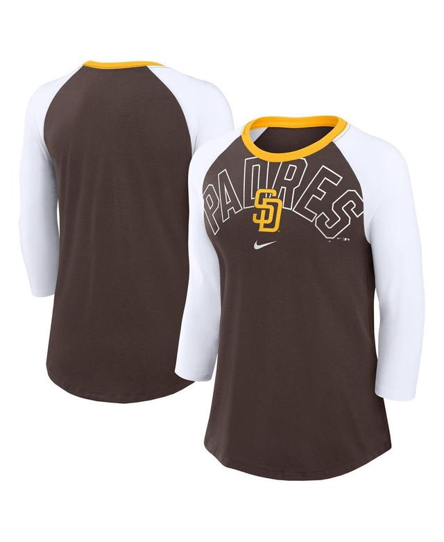 Womens Nike Brown San Diego Padres Knockout Arch 3/4-Sleeve Raglan Tri-Blend T-shirt - Brown Product Image