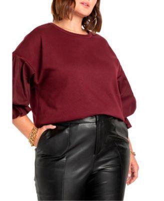 Plus Size Combo Flounce Sleeve Sweatshirt Product Image