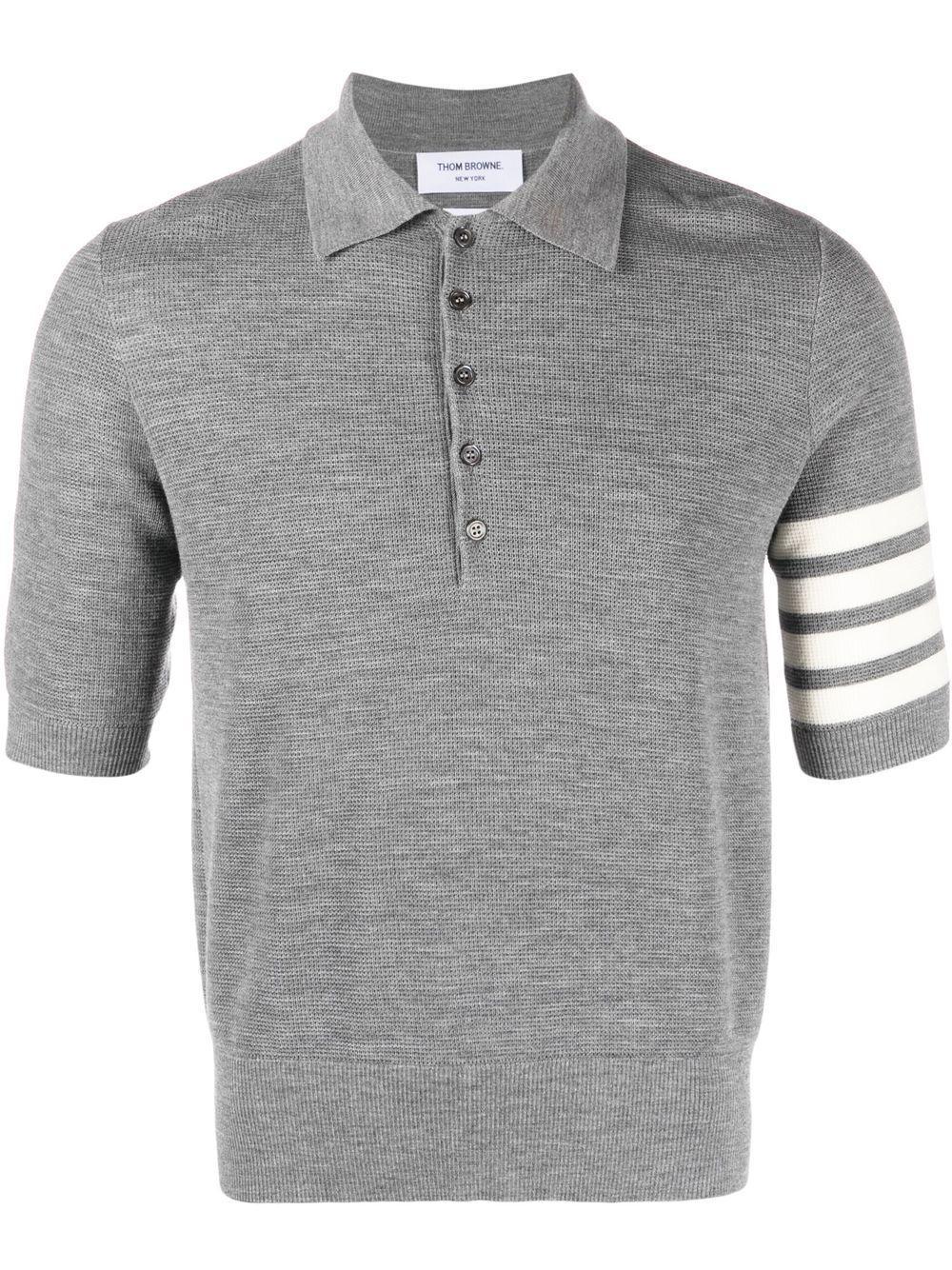 THOM BROWNE Stripe-detail Short-sleeved Polo Shirt In Grey Product Image