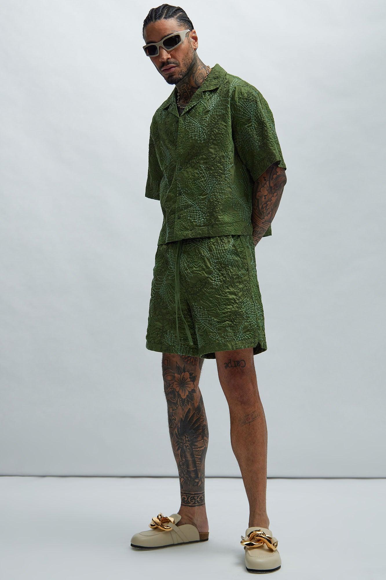 Come Thru Embroidery Shorts - Green/combo Product Image