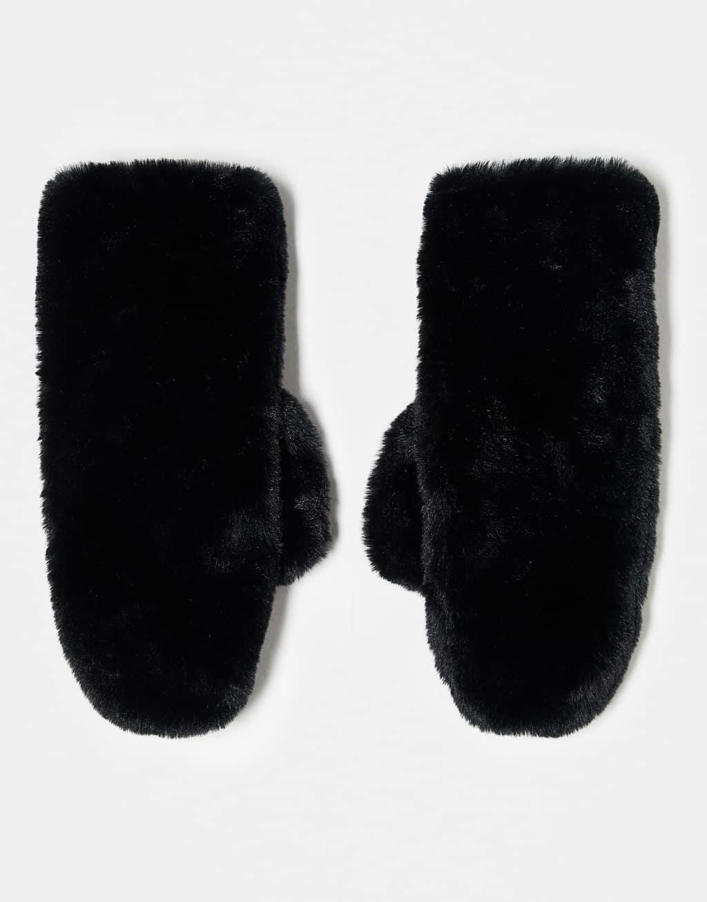 Monki faux fur mittens in black Product Image