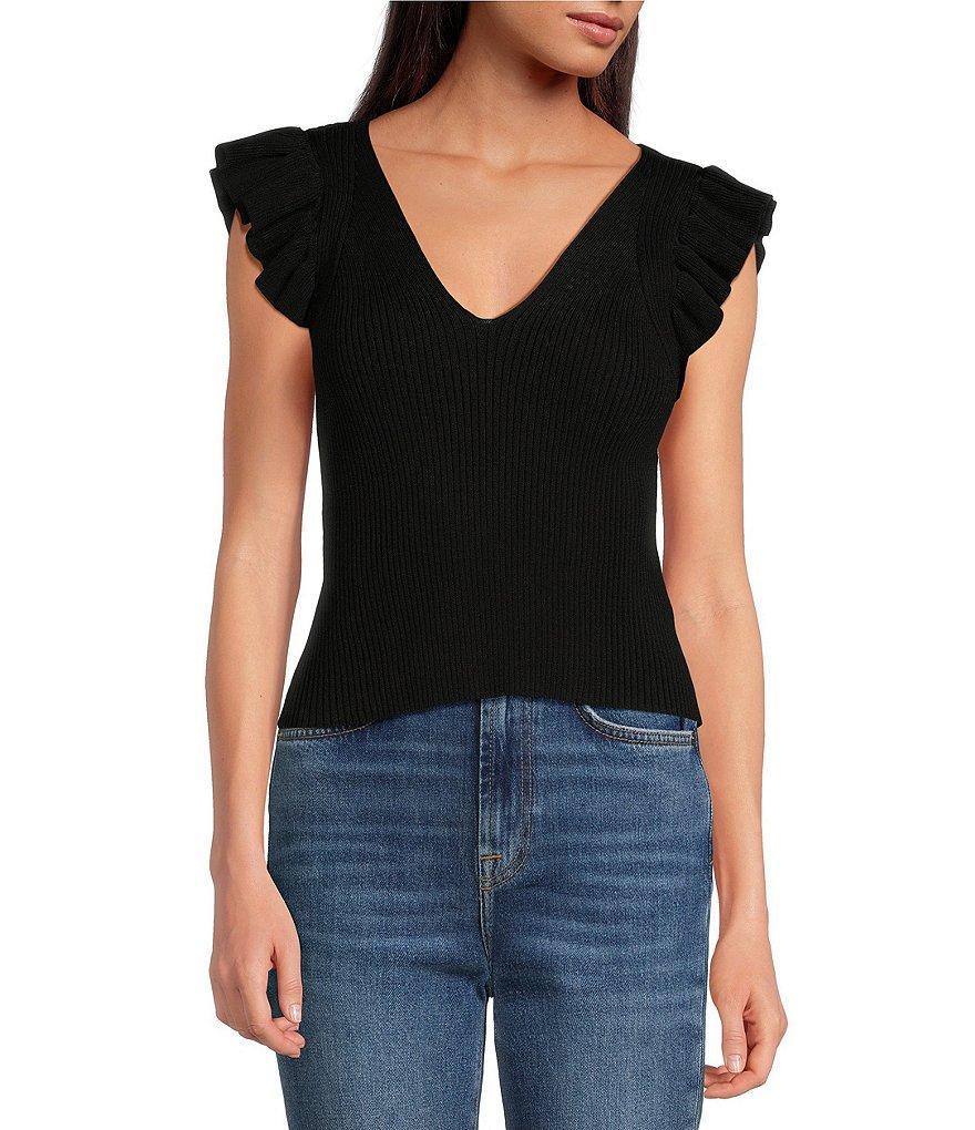 1. STATE V-Neck Short Flutter Sleeve Top Product Image