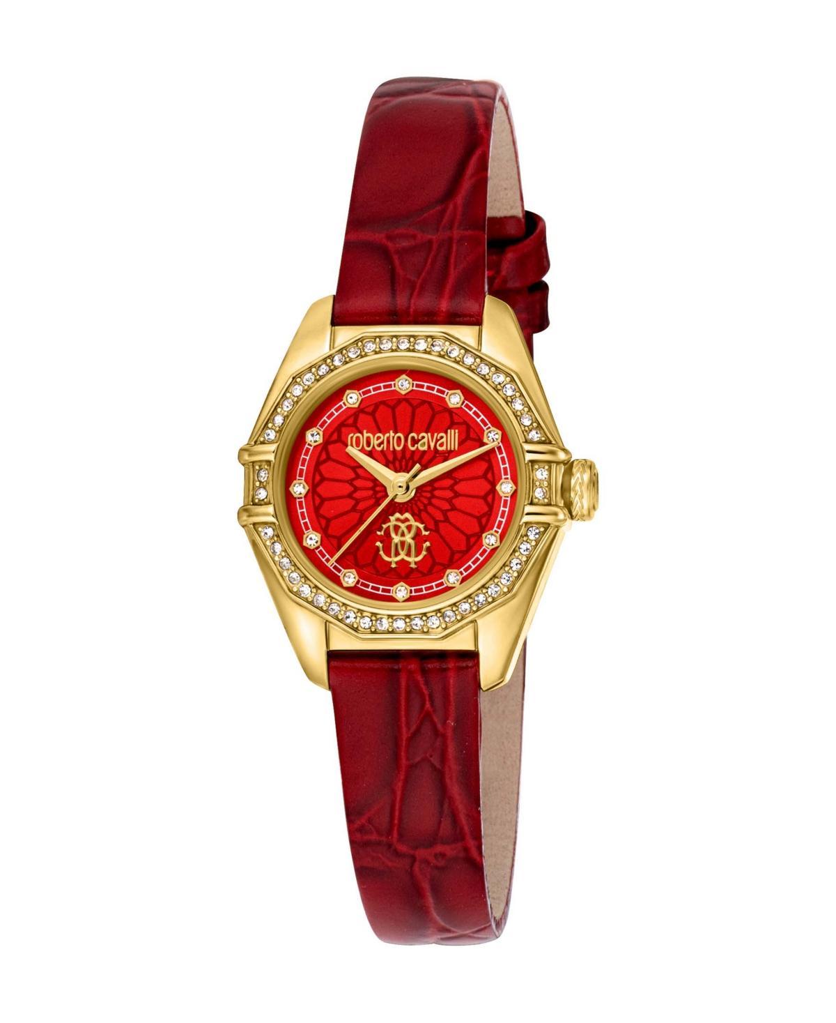 Roberto Cavalli Womens Quartz Red Leather Watch 26mm - Gold Product Image