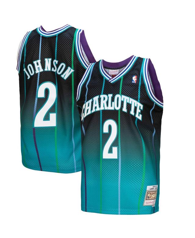 Mens Mitchell & Ness Larry Johnson Teal, Black Charlotte Hornets 1992/93 Hardwood Classics Fadeaway Swingman Player Jersey - Teal, Black Product Image