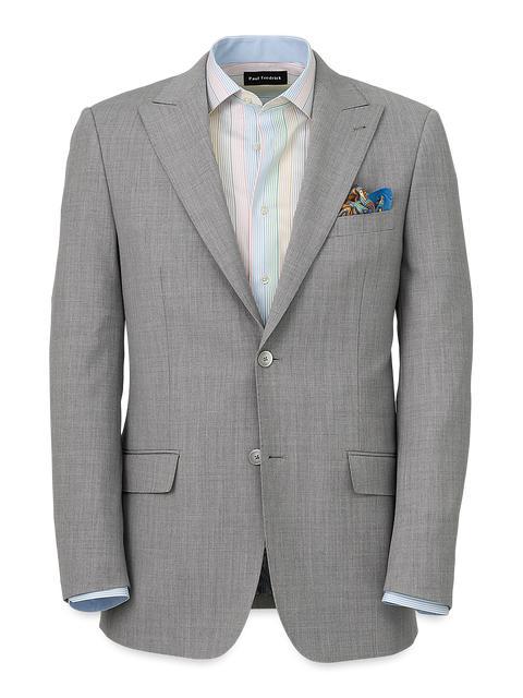 Wool Stretch Bengaline Peak Lapel Suit Jacket - Light Grey Product Image