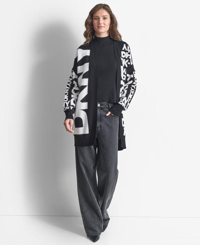 Dkny Womens Collarless Open-Front Logo Cardigan - Blk Product Image