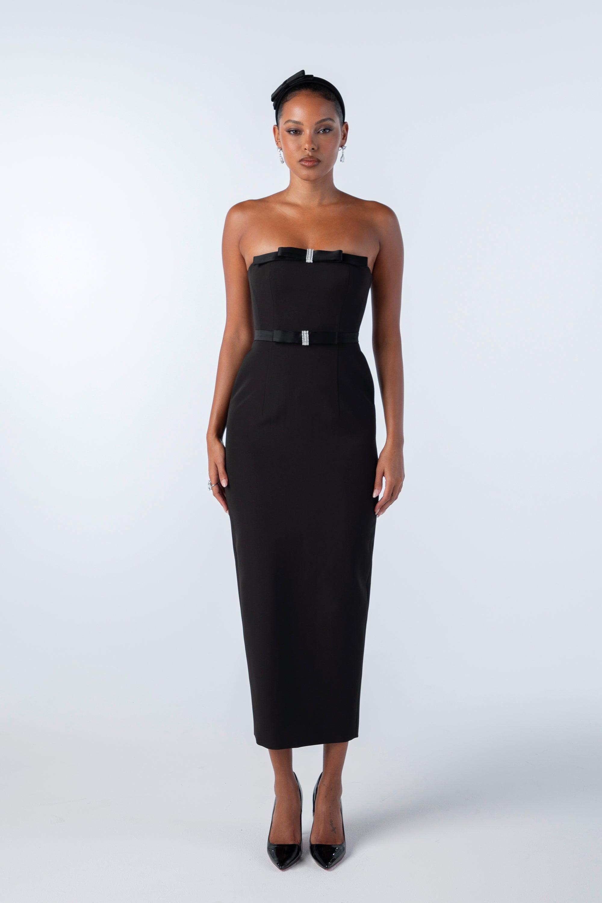 Demi Bow Dress (Black) Product Image