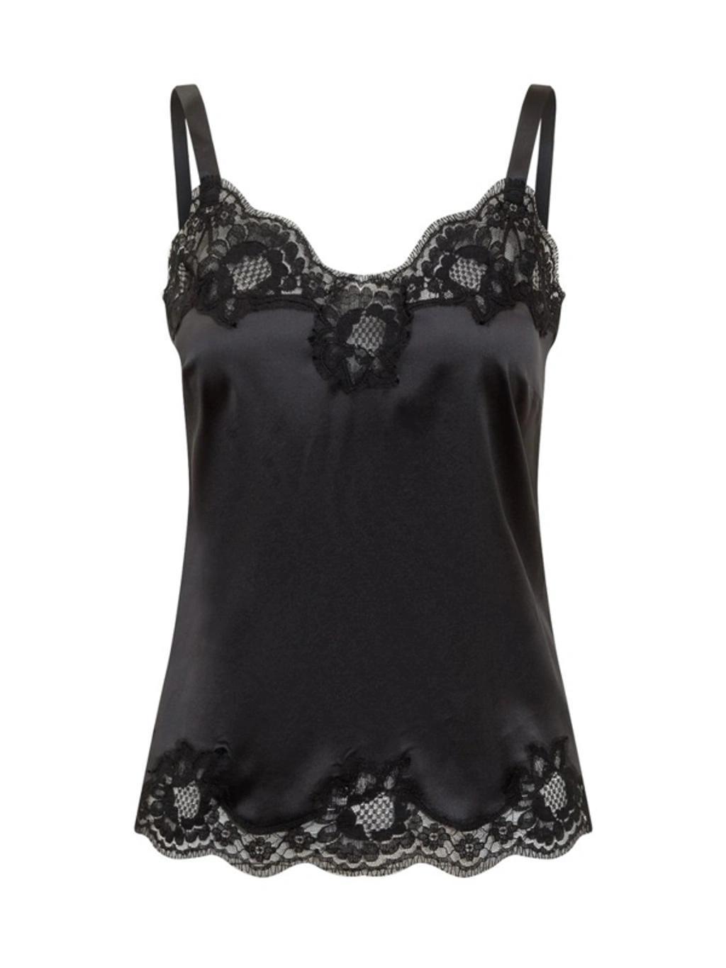 DOLCE & GABBANA Floral Lace-trimmed Silk-blend Satin Camisole In Black product image