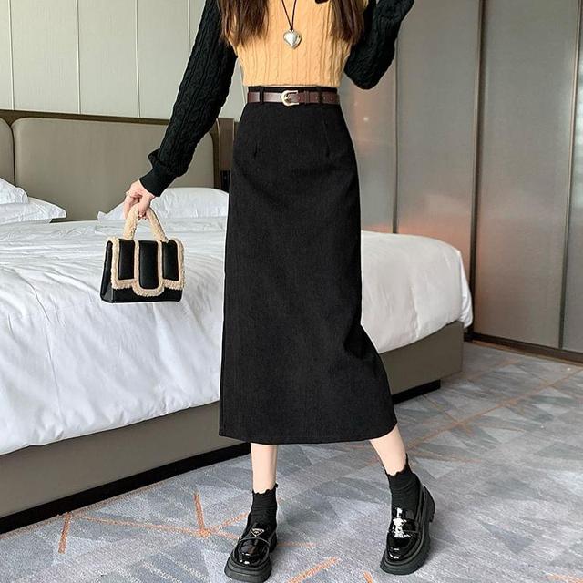 High Waist Plain Midi H-Line Skirt Product Image