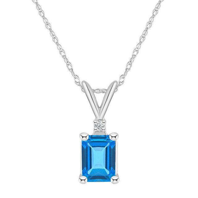 Celebration Gems 14k Gold Emerald Cut Swiss Blue Topaz & Diamond Accent Pendant Necklace, Womens Product Image