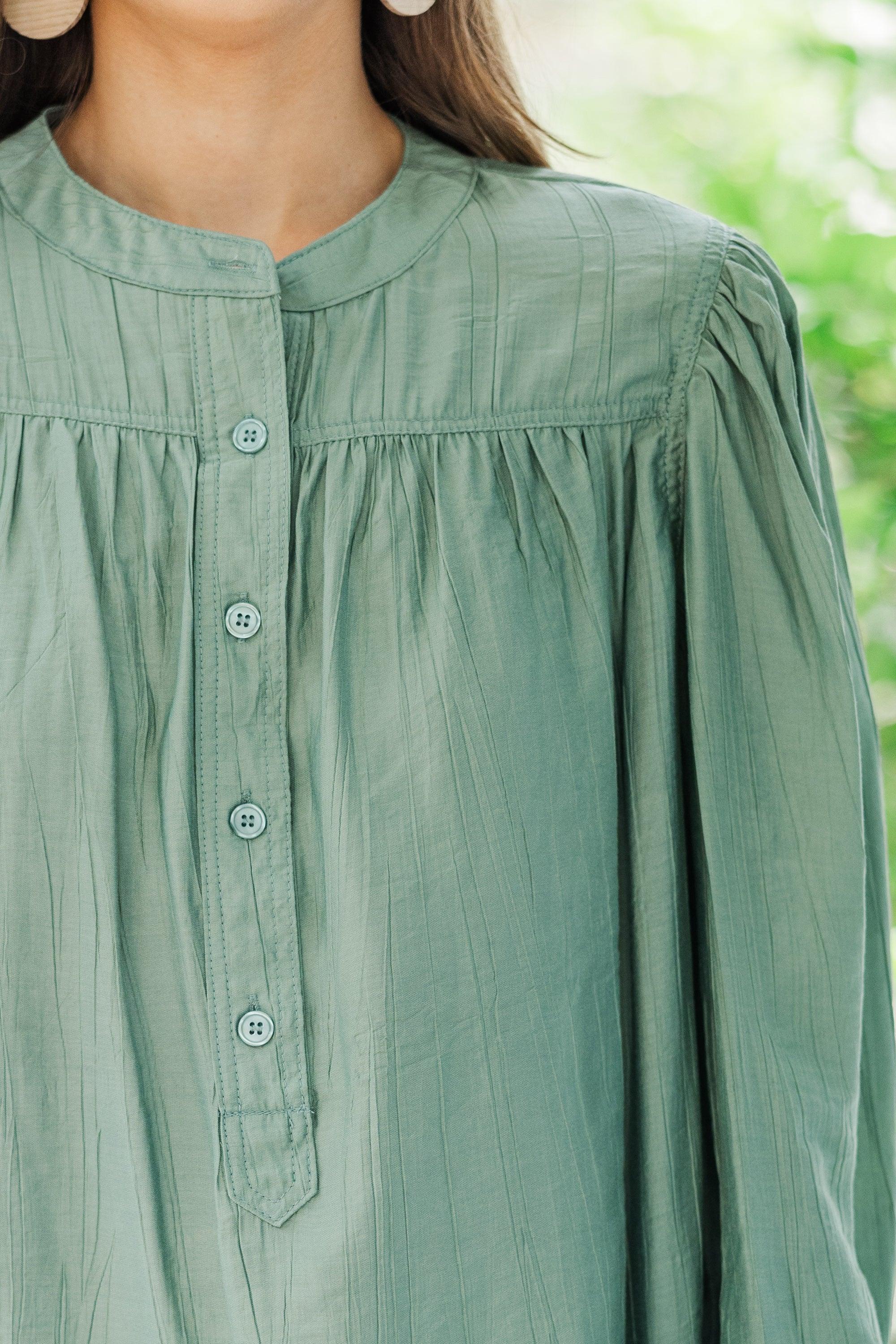 Show It Off Olive Green Button Down Blouse Female Product Image