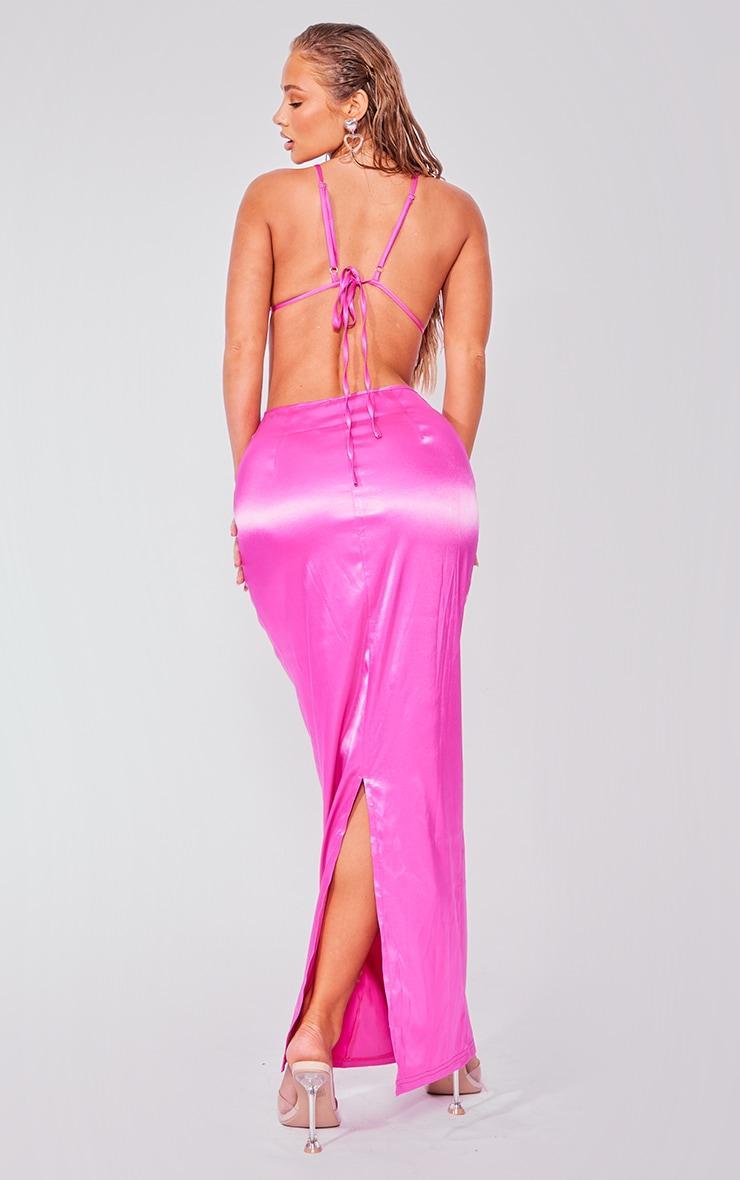 Hot Pink Satin Diamante Trim Cut Out Midaxi Dress Product Image