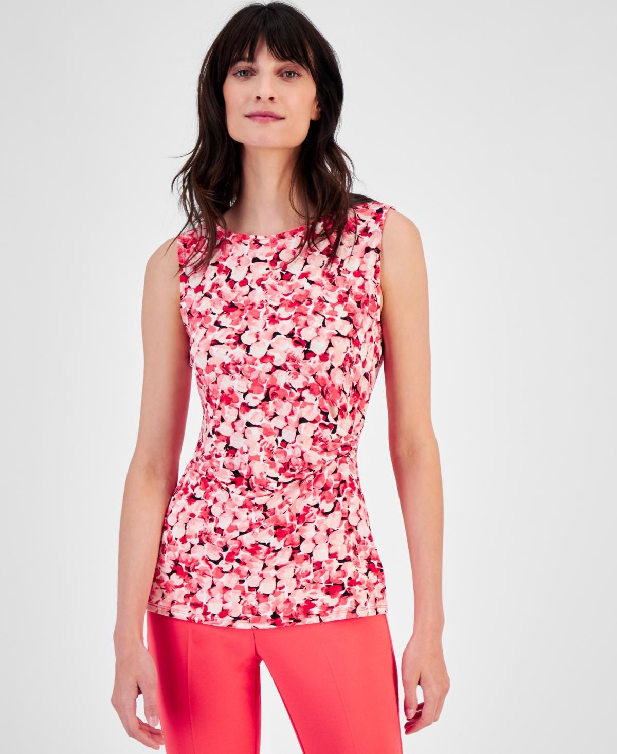 Anne Klein Womens Printed Side-Pleated Sleeveless Top, Created for Macys Product Image