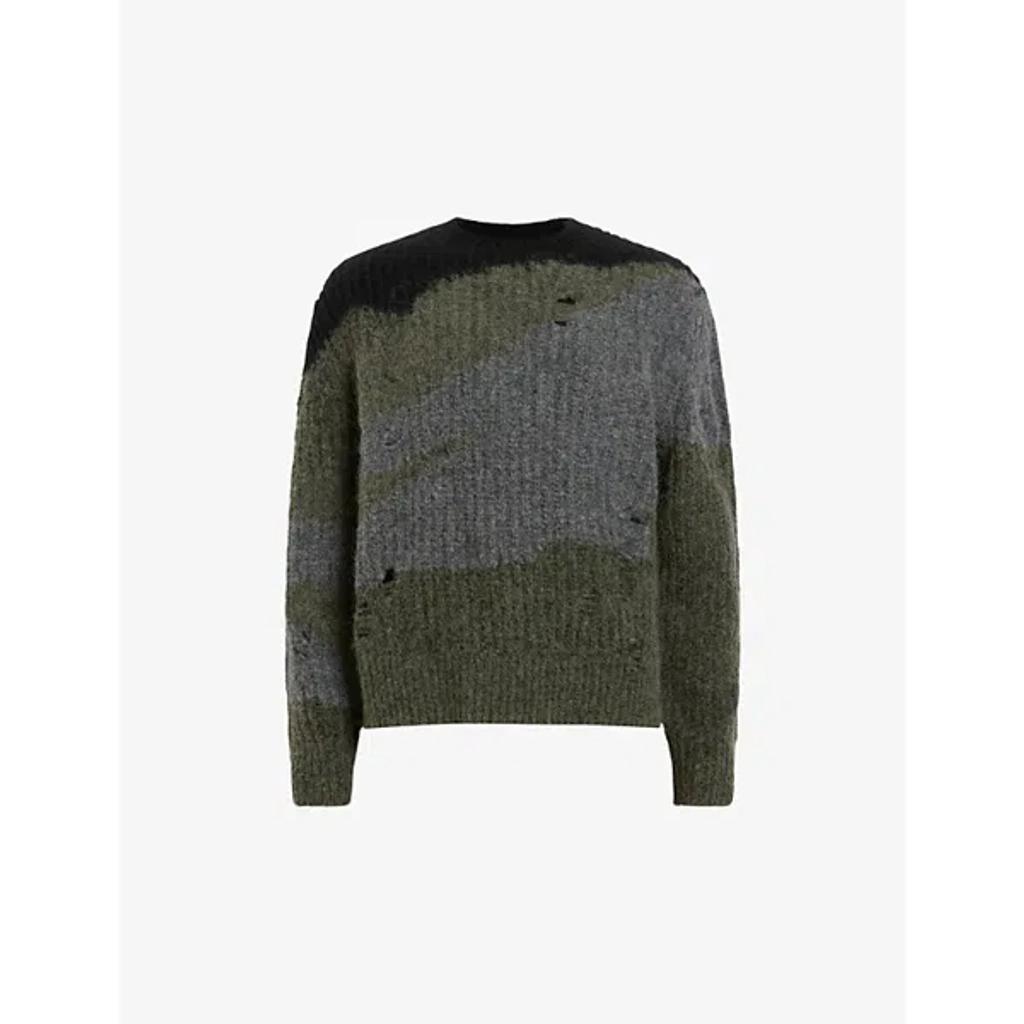 Mens  Sur Oversized Crewneck Wool-blend Knitted Jumper In Green/black Product Image