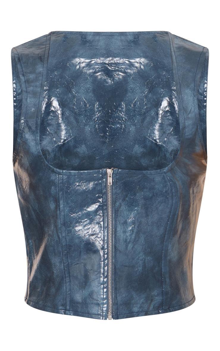 Blue Faux Leather Bralet Detail Long Top Product Image