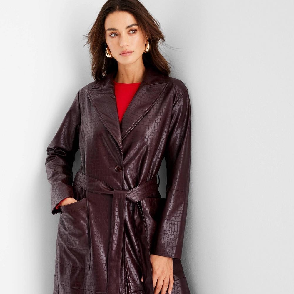 Womens Faux Croc Trench Coat - A New Day Product Image