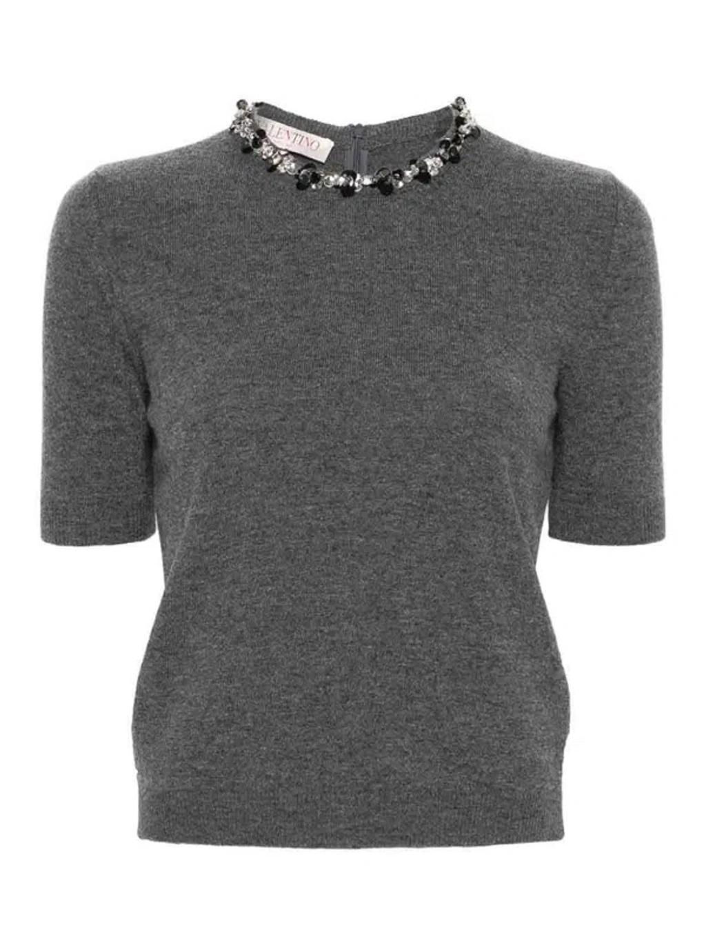 Wool Embroidered Top In Grey Product Image