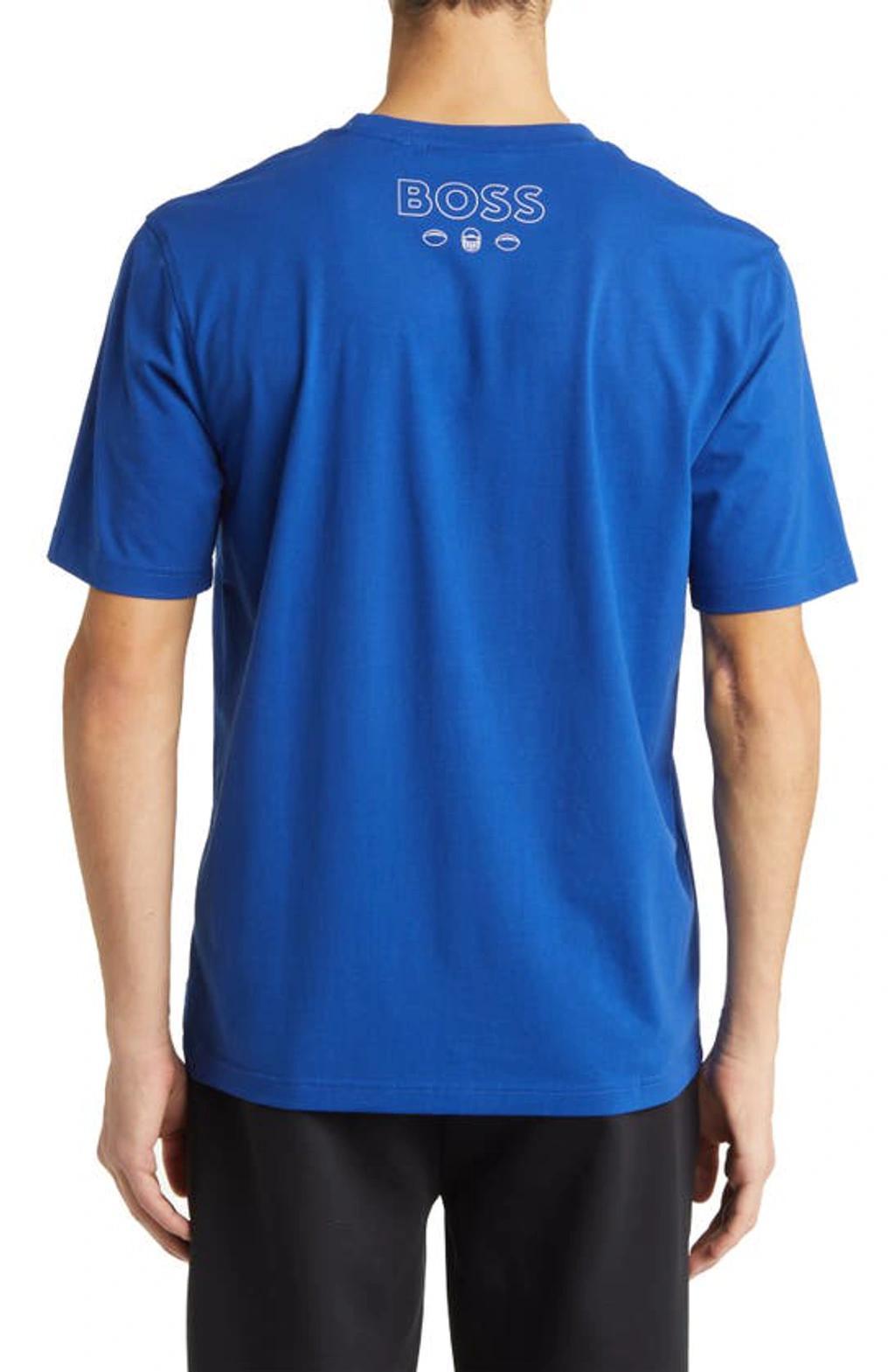 HUGO BOSS Boss X Nfl Stretch-cotton T-shirt With Collaborative Branding In Giants Medium Blue Product Image