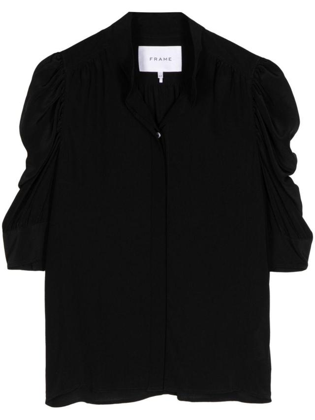 FRAME Ruched Silk Blouse In Black Product Image